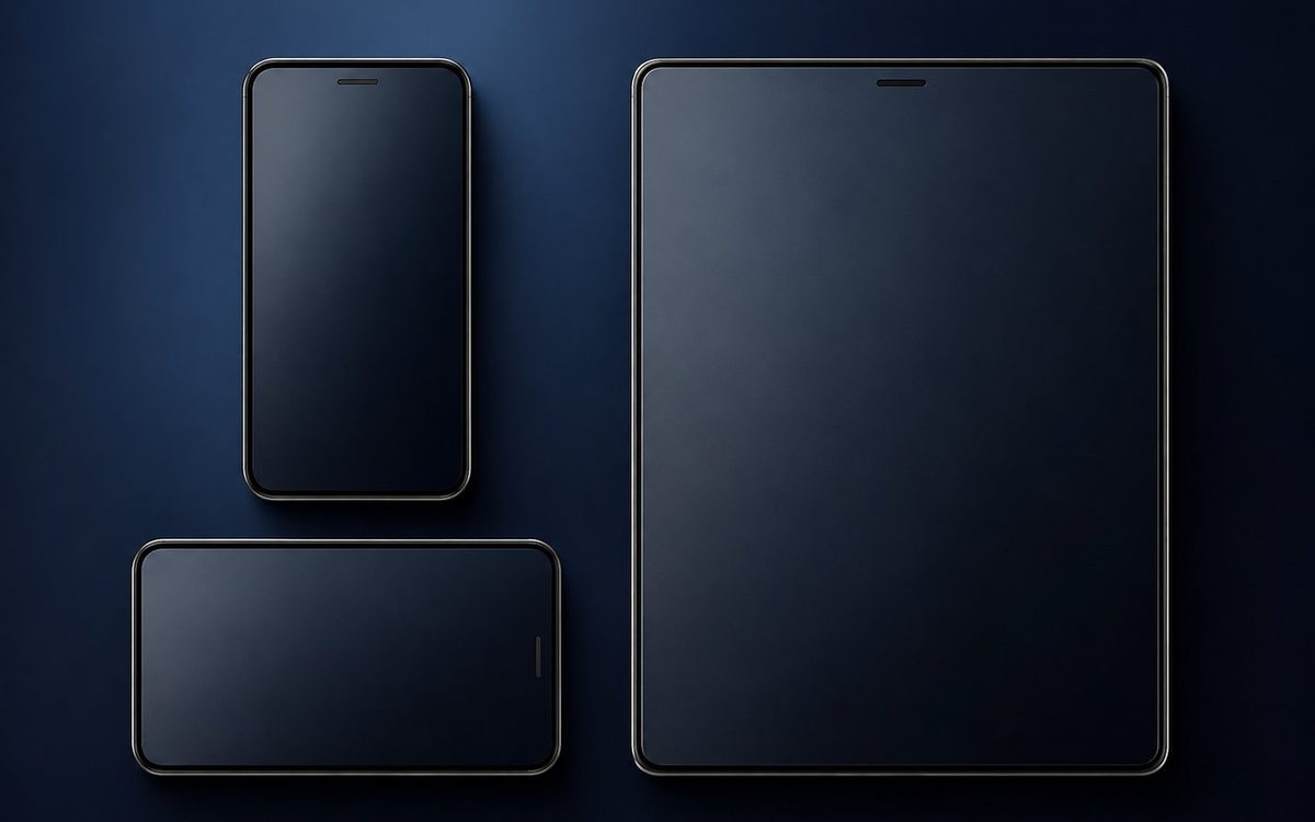 iPhone y tablet en mockup sobre fondo azul oscuro — demo Tienda de iPhones